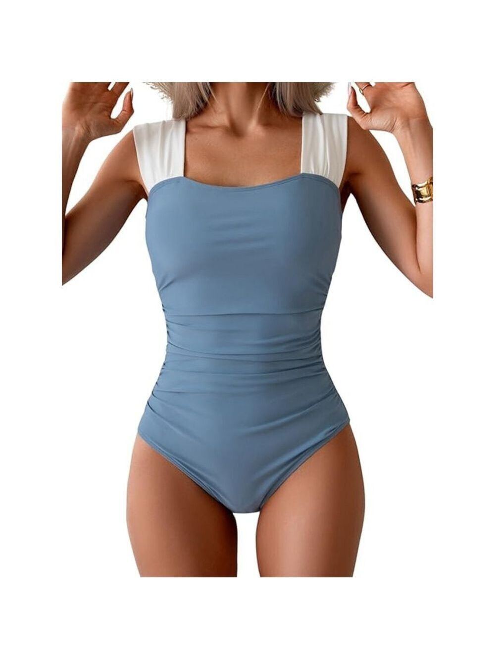 B2prity Womens One Piece Swimsuit Small Blue Grey NWOT